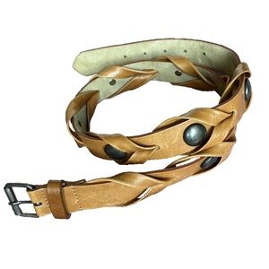 The Argentinian Braided Belt Polished Leather Medallions Women Size 32 Rich Tan